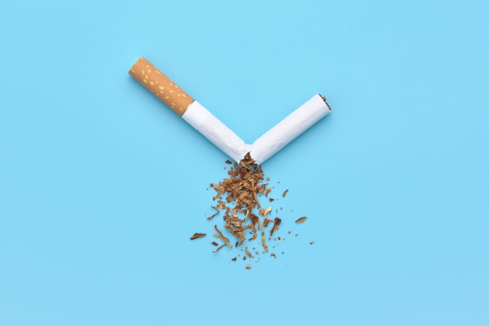 a broken cigarette with scattered tobacco no tobac HATE66J